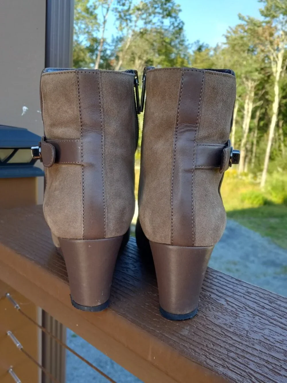 Aquatalia Juliana Brown Taupe Suede Wedge Booties Waterproof Sz 8 MADE IN ITALY